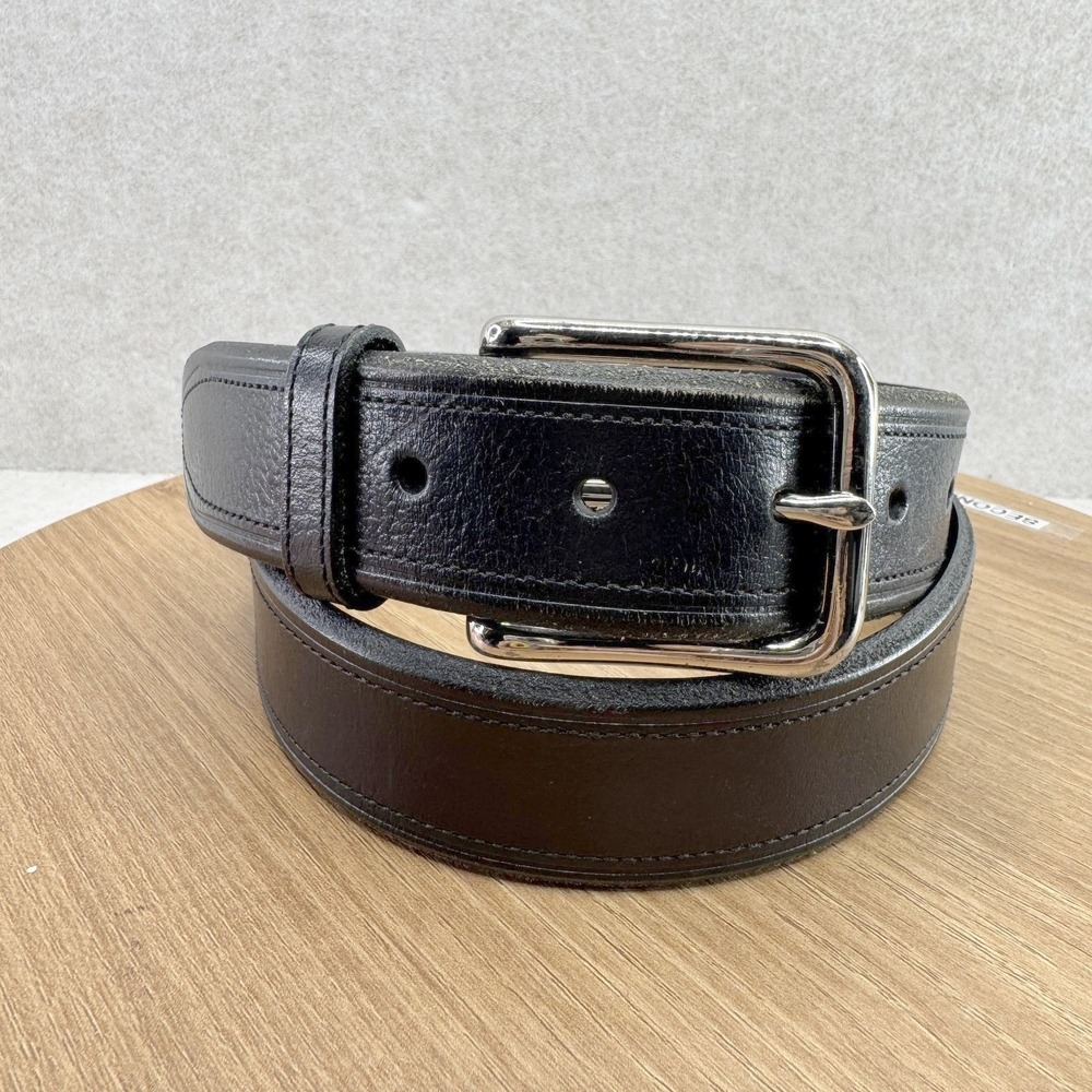 DOCKERS‎ Belt Mens Size 36 Black Leather Dress Buckle Logo Adjustable Classic